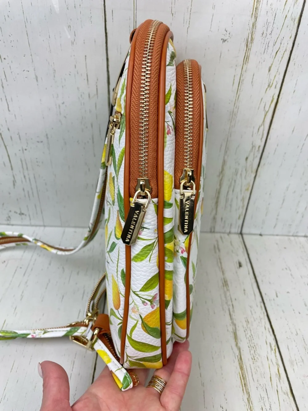 Valentina Pebble Leather Backpack/Sling Bag *Lemon Print *Made In Italy 🍋🇮🇹‎